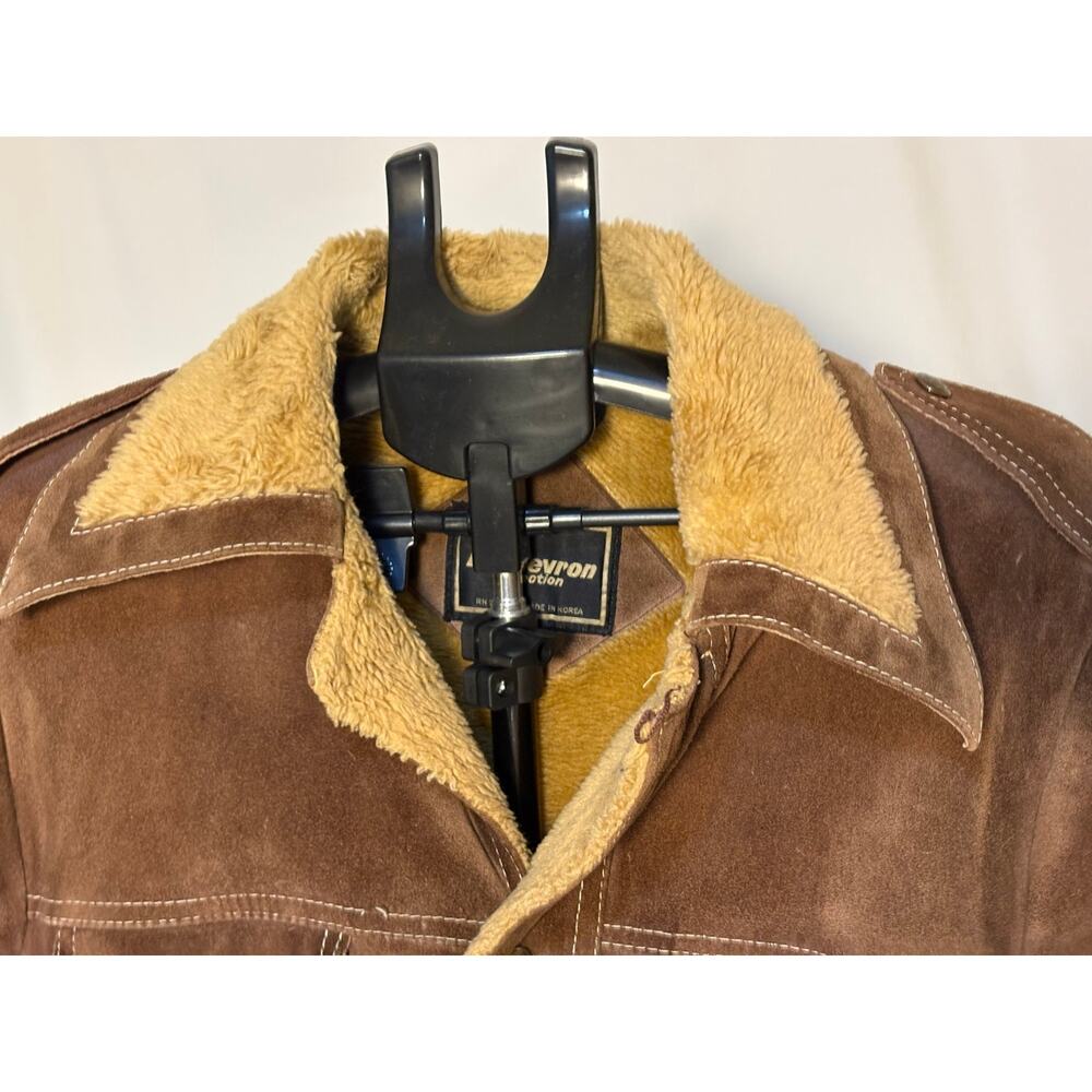 Vintage Brown Leather Faux Shearling Ranch Coat Men’s 38 - Picture 2 of 9